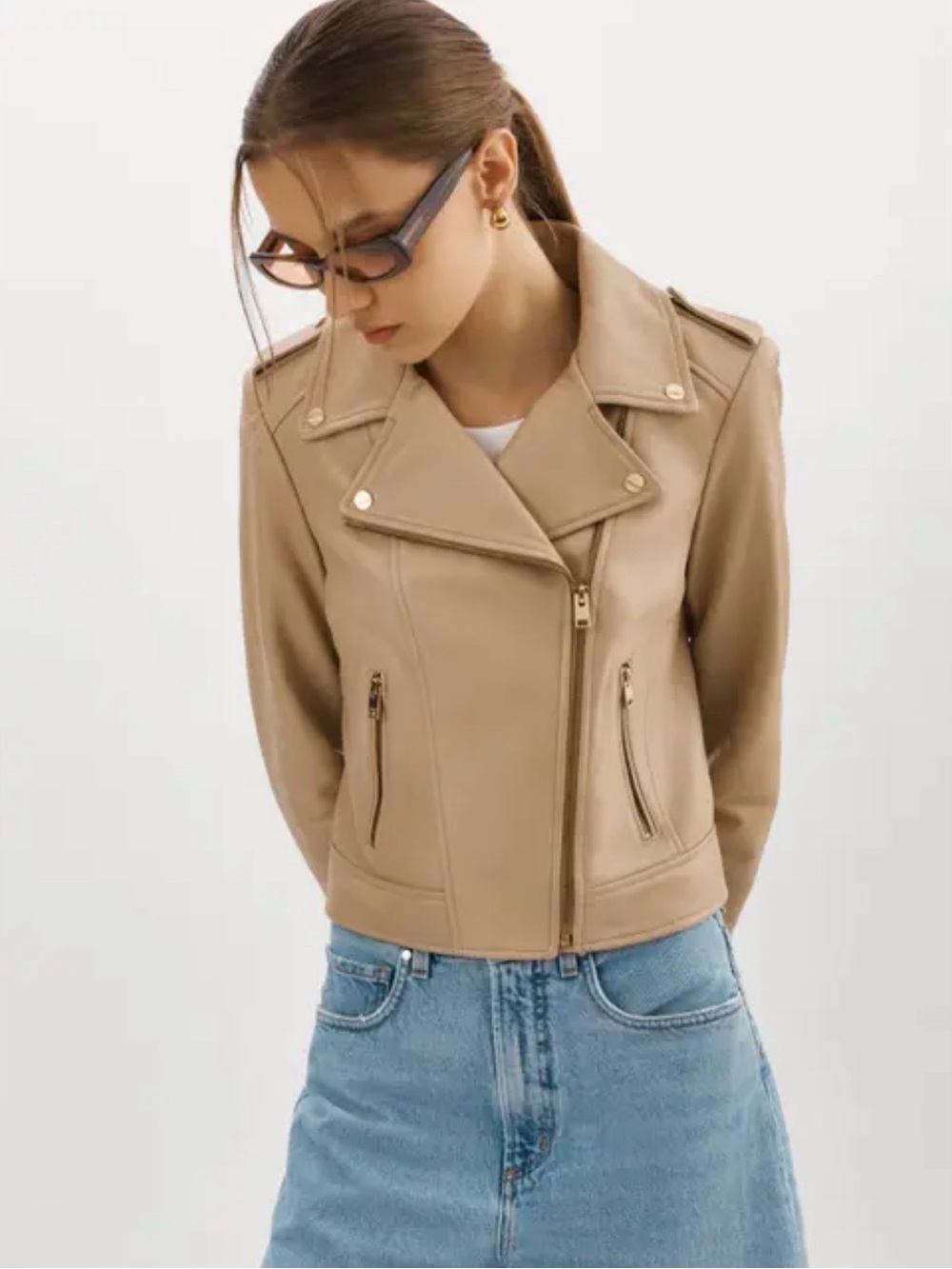Womens Tan Moto Jacket - Brand